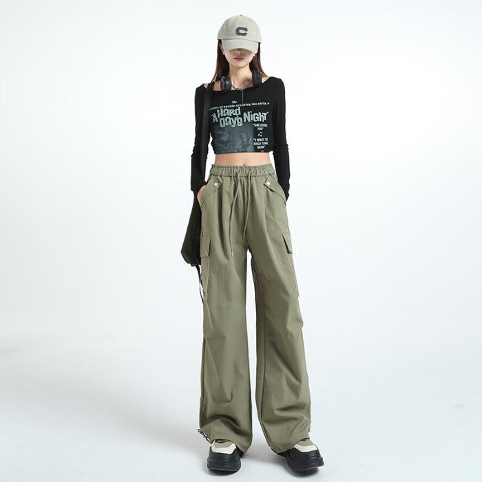 

Осенние повседневные брюки для женщин, брюки с эластичной талией в стиле свинг, брюки с кулиской и широкими штанинами для женщин, осень XL