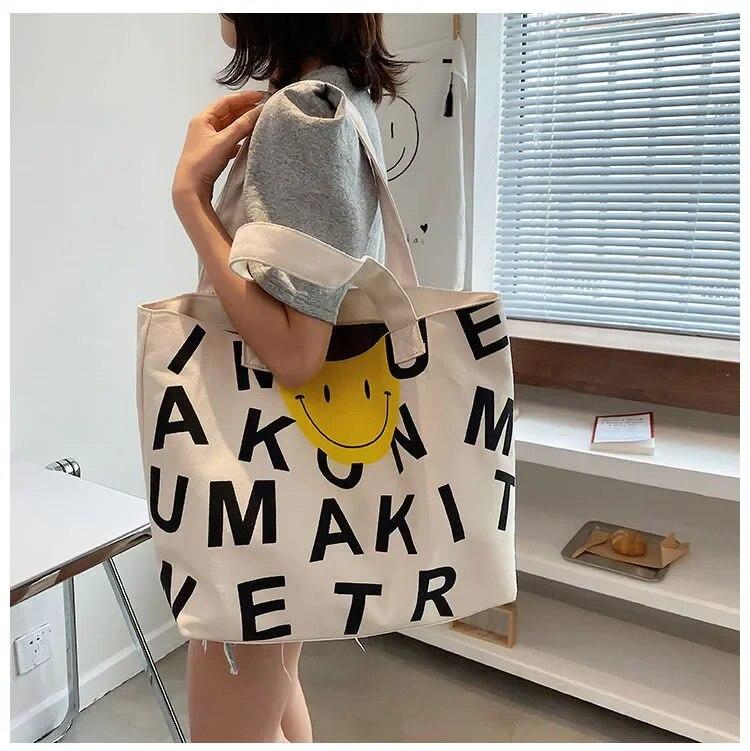 Холщовая сумка женская большая вместительная сумка Новинка 2023 года на молнии с принтом — фото 8