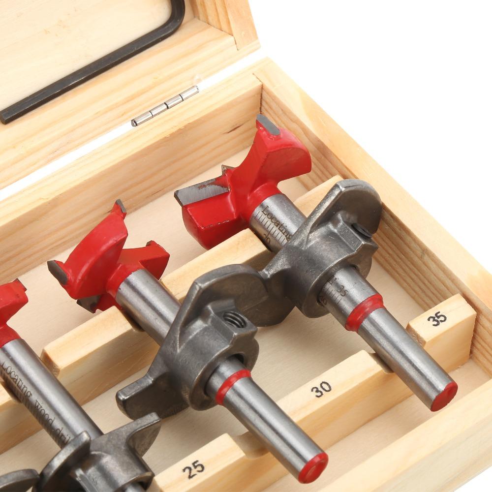 5pcs 15mm-35mm Adjustable Forstner Drill Bit Set Carbide Tip Hex Shank Wood Reaming Drill Bit Limit Stop Design