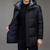 Men's Hooded Winter Puffer Jacket - Mid-Length, Warm, Loose Fit, 90% White Duck Down