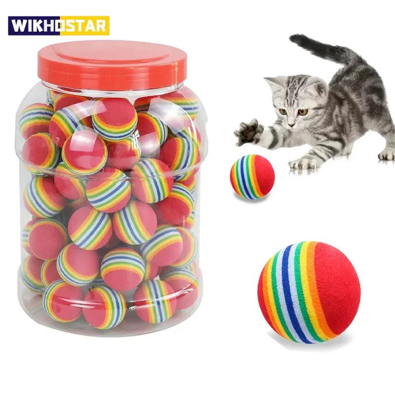 10PCS Rainbow Cat Toys Ball Interactive Cat Dog Play Chewing Rattle Scratch Ball Training Cat Rainbow Ball Toy Pet Supplies