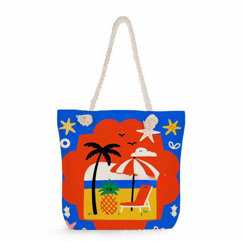Multifunctional  Beach shells Printed Thick Rope Shoulder Beach Bag 7575