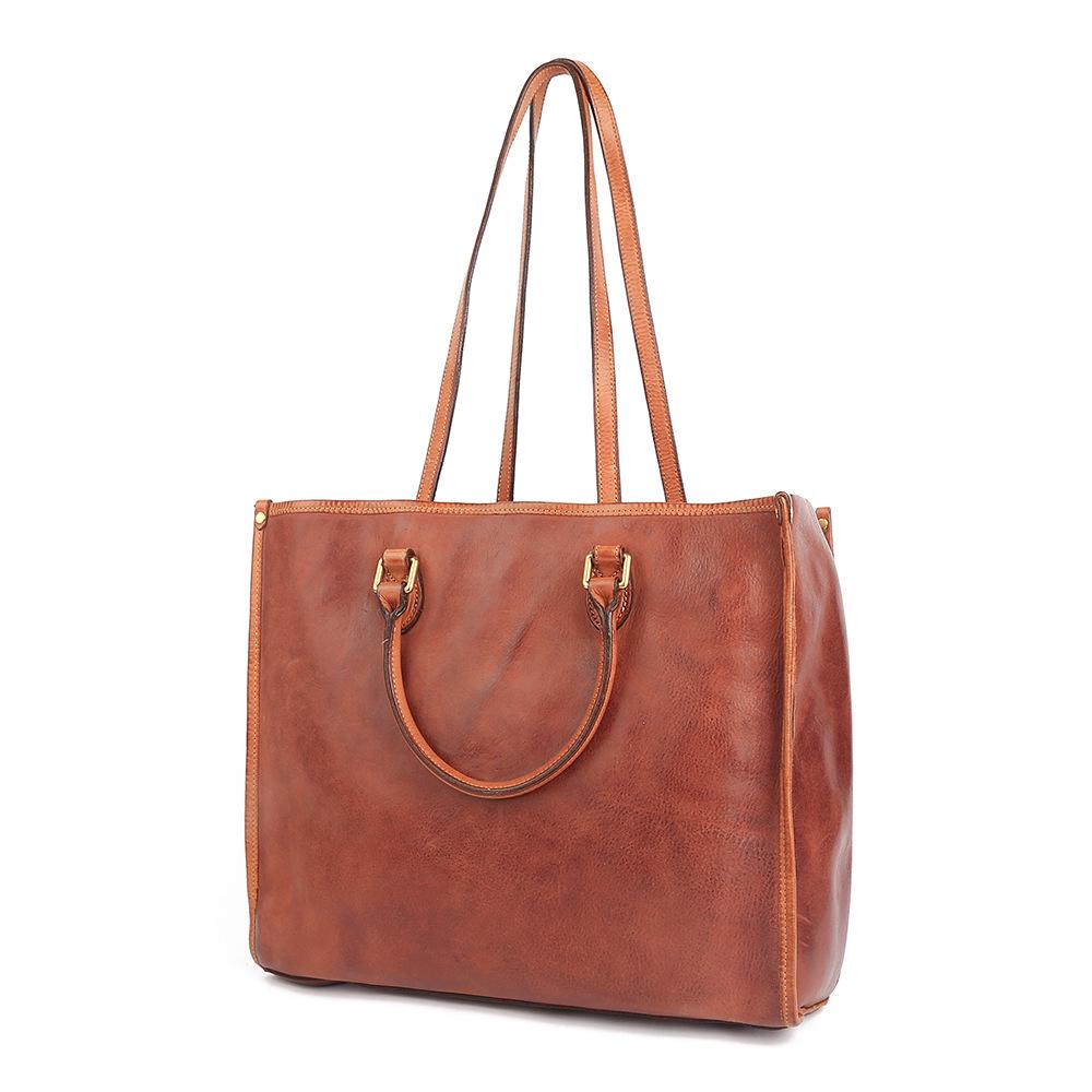 

Women s Retro Large Capacity Vegetable-Tanned Leather Tote Handbag