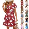 Modisches Damenkleid mit Print, V-Ausschnitt, kurzärmelig, locker, lässig, für den Strandurlaub