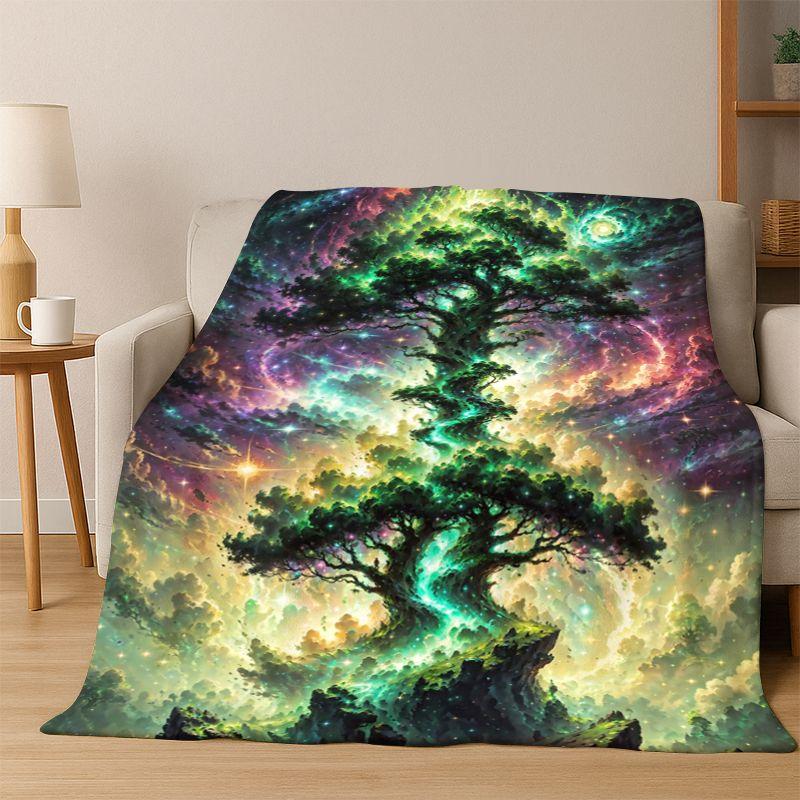 Tree of Life Nordic Mythology Yggdrasil Nature Cartoon Flannel Blanket Soft Throw Blanket for Bedroom Living Room Bed Travel Kid
