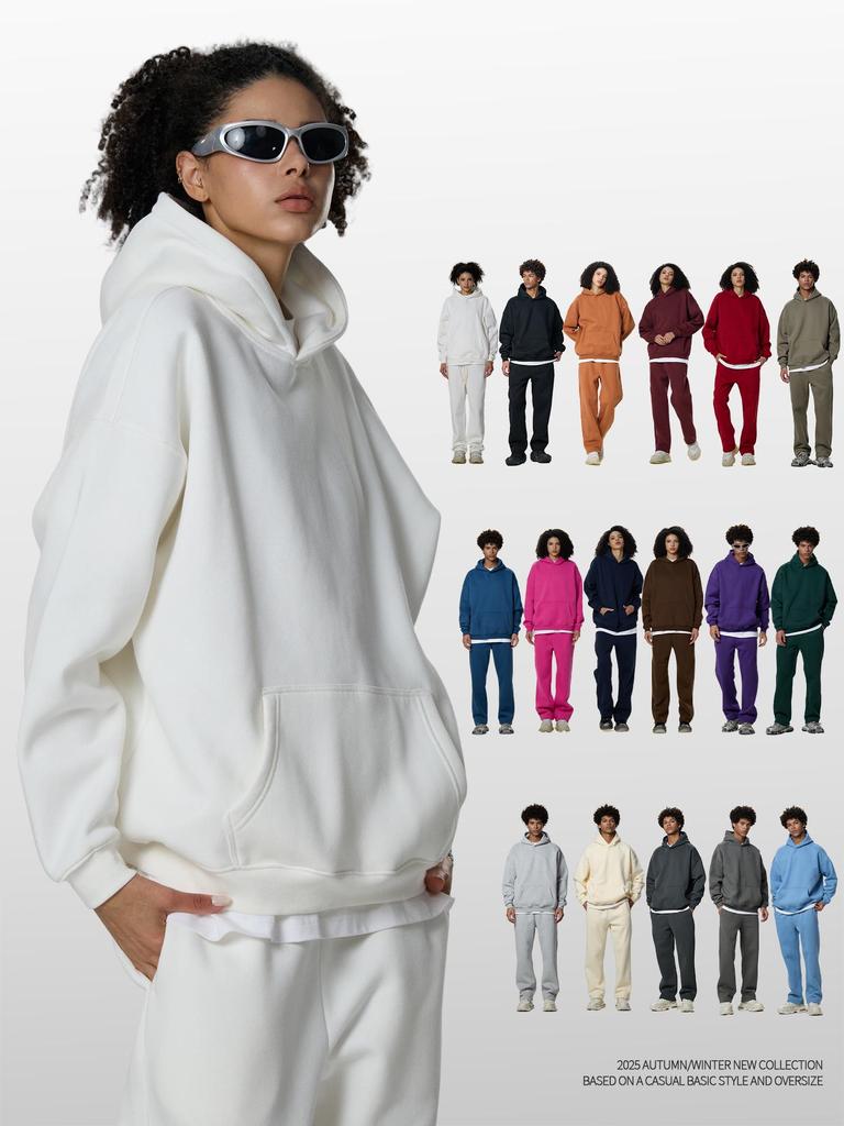 Men's Heavyweight American Trend Hoodie - Solid Color Casual plus Velvet