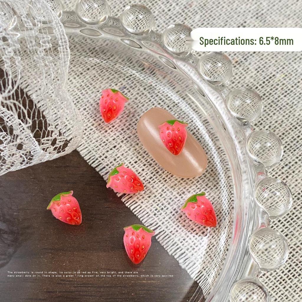 Pink Gradient Strawberry Nail Art Charms - DIY Decorative Cartoon Fruit Accessories