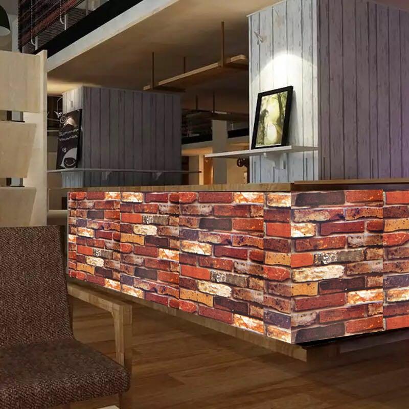3D Vintage Brick Peel and Stick Wallpaper Self-Adhesive PVC Wall Sticker, Removable Waterproof 3D Embossed Brick Wall Decal for Living Room Dorm Photo 0.45*10m