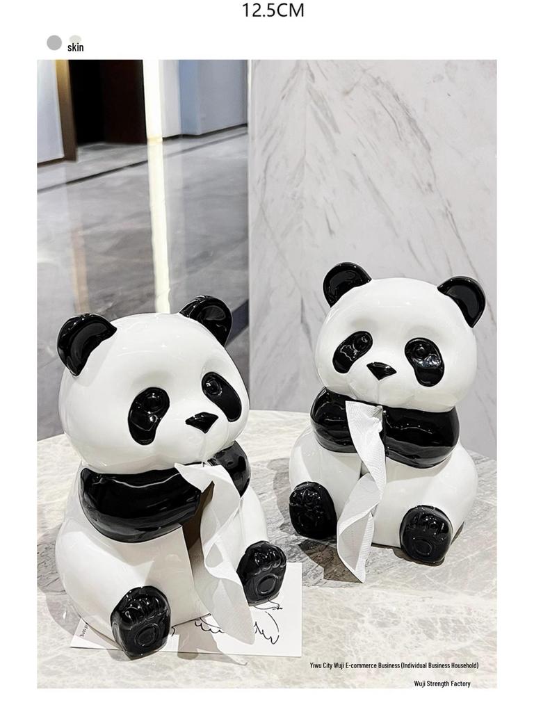 Panda Ceramic Tissue Box Holder - Creative Cartoon Napkin Dispenser for Living Room Decor