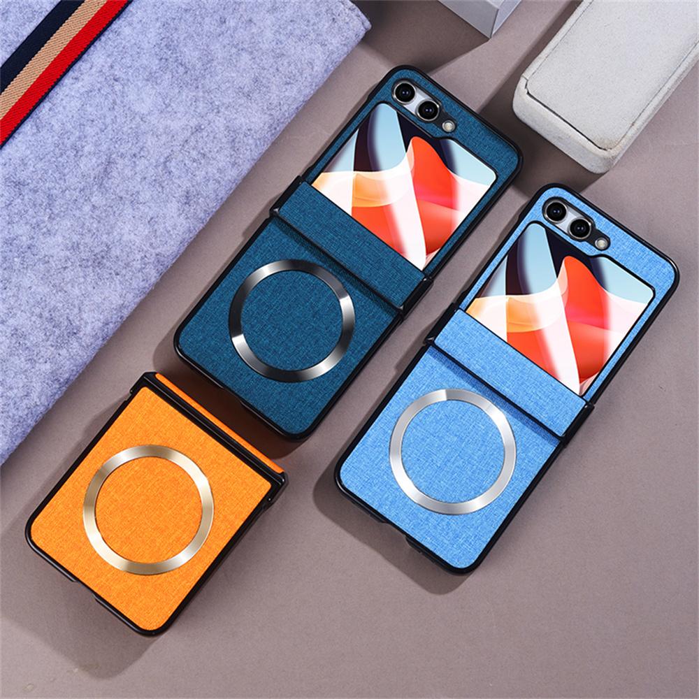 Business Integrated Screen Film Case for Samsung Galaxy Z Flip 5 Magsafe Cases Cloth Texture 3 In 1 Full Protector Galaxy Z Flip5 Hinge Cover