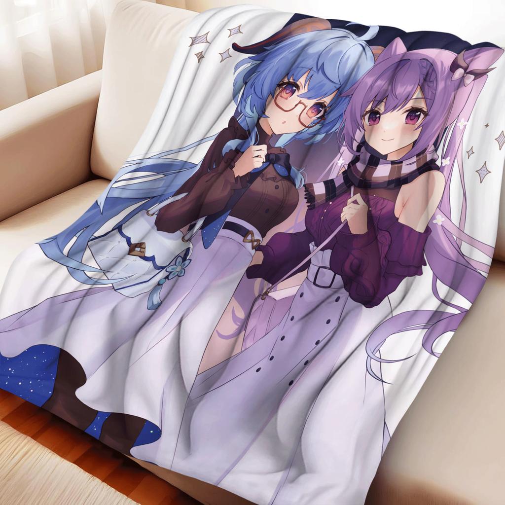 Cartoon Ellen Joe Flannel Blanket Cover Genshin Ganyu Keqing Soft Anime Blanket Multifunctional Decor Home Universal Blankets