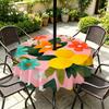 Outdoor Round Tablecloth With Umbrella Hole Waterproof Oil Resistant Floral Leaf Patio Garden Deck