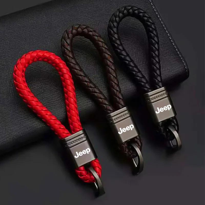 För Jeep Flätat Rep Bil Logotyp Nyckelring Metall Nyckelring Biltillbehör För Jeep Grand Cherokee Wrangler JK Gladiator Compass