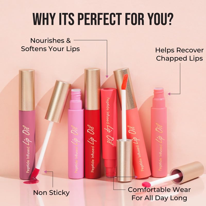 INSIGHT Peptide Infused Lip Oil | Glossy Finish | Sheer Coverage | Infused With Ginger Seed Oil | Hydrated & Plump Lips| Long-Lasting |Strawberry C