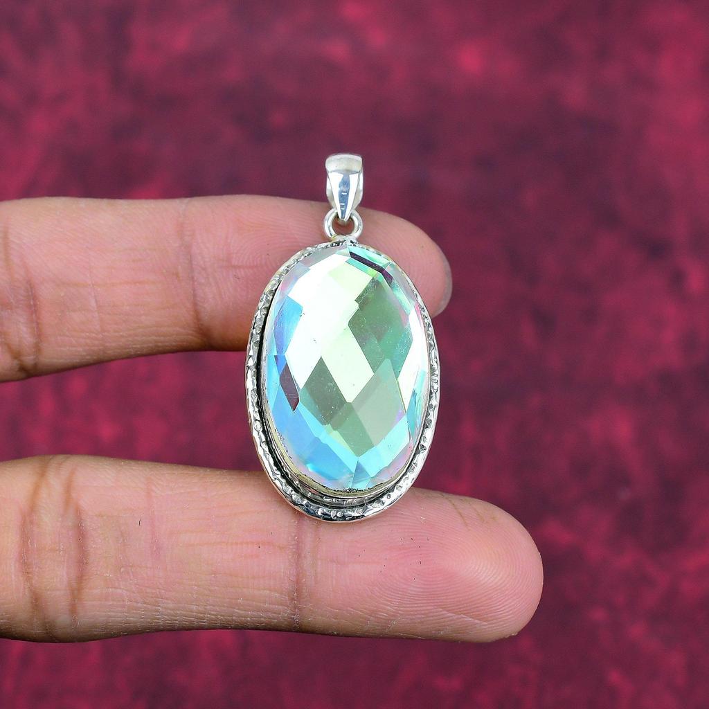 Rainbow Mystic Topaz Pendant, 925 Solid Sterling Silver Gemstone Jewelry, Handmade Pendant, For Thanksgiving