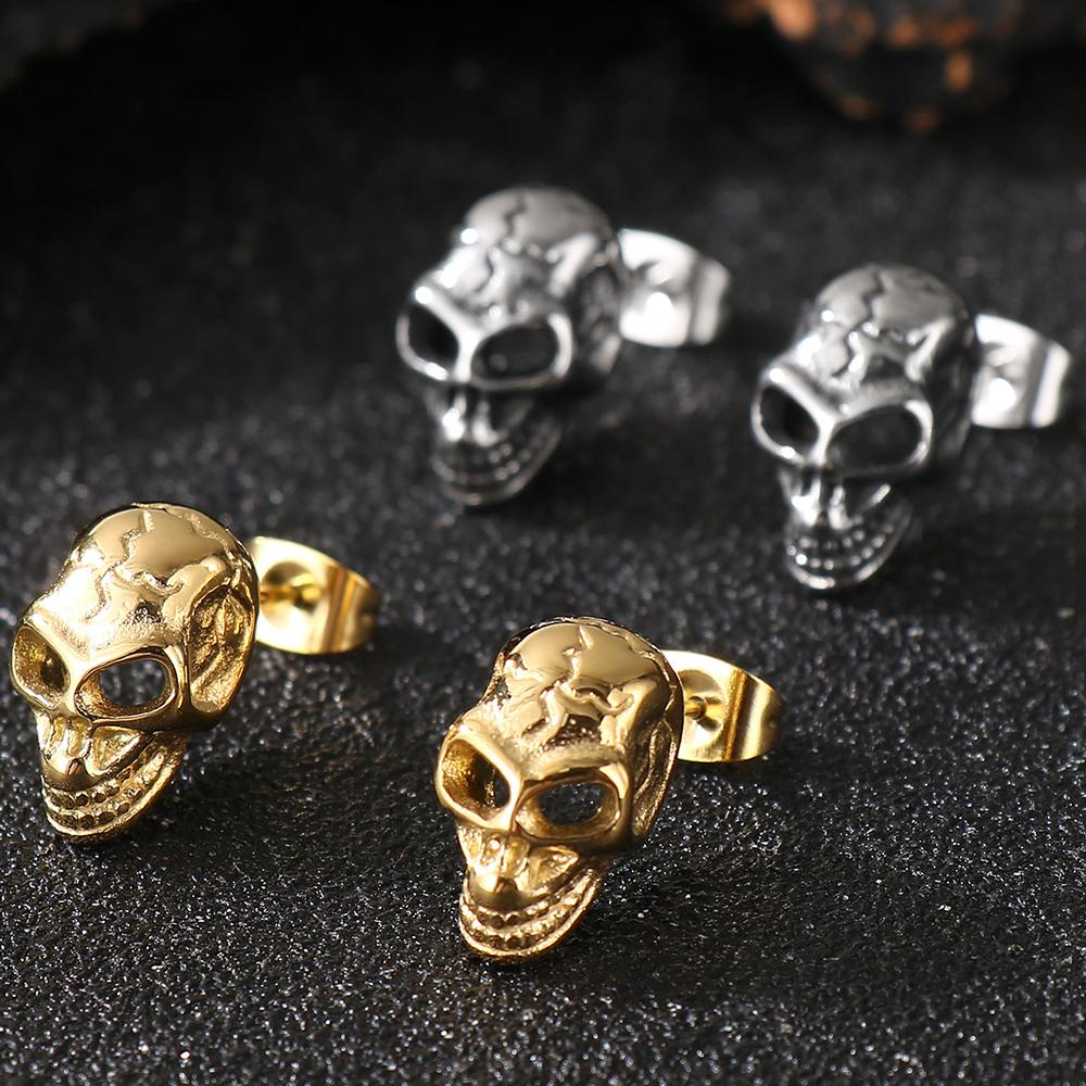 Solid Stainless Steel Women's Earrings Woman Man Punk Rock Skeleton Jewelry Accessory Gothic Skull Head Stud Earrings for Men