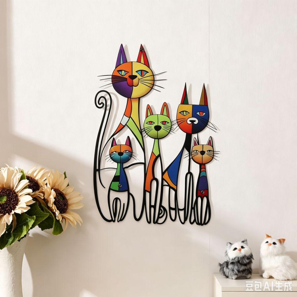 Schmiedeeisen Eisen Wandskulptur Bunte Katze Wandornament Metall Katze Wandkunst Wandornament