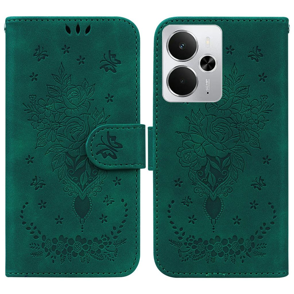 For Realme 14 5G Case PU Leather Wallet Phone Cover Butterfly Flower Imprint
