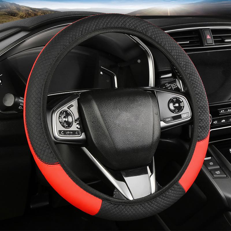 Universal Fit Faux Leather Steering Wheel Cover Breathable Non-Slip All-Season Fits Most Cars 14.5-15 Inch Steering Wheel Cover