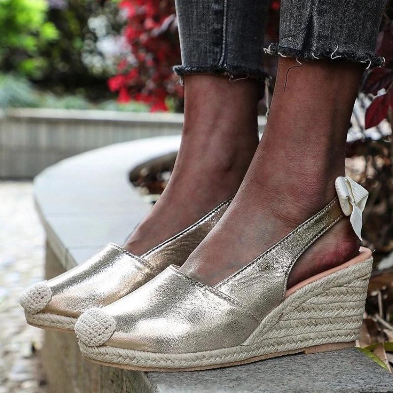 New Women's Wedges Sandals Closed Toe Butterfly-Knot Women Shoes Fashion Designer Platform Shoes Large Size Slippers Beach Shoes