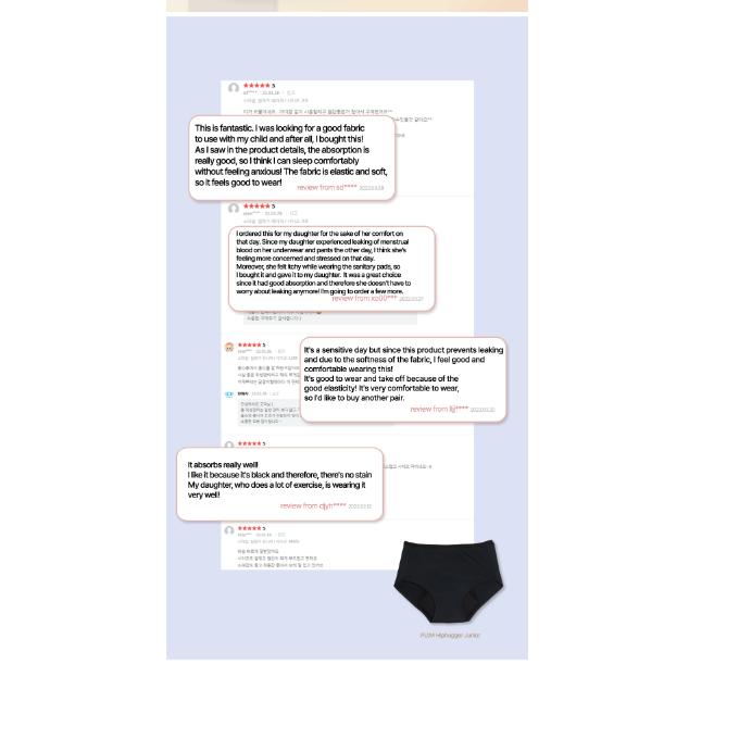 [remuse] Pum Hiphugger Junior Girls Teenager Leakproof Period Panties Teen Menstrual Antibacterial Cozy Underwears