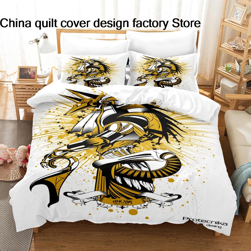 3Pcs Anubis Ancient Egypt Bedding Set 3D Print Egyptian Mythology Duvet Cover Pillowcases for Spiritual Room Decor Gift