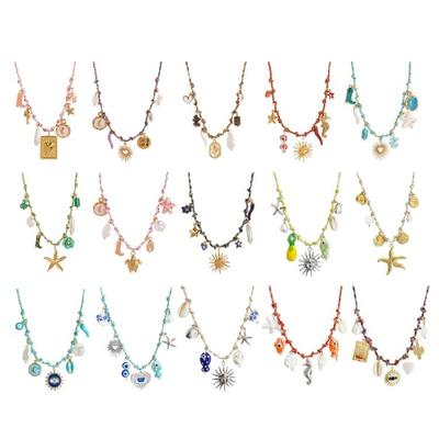Handmade Pearls Starfish Heart Pendant Necklace Adjustable Colorful Rope Chain Neckwear Festival Gift Accessory
