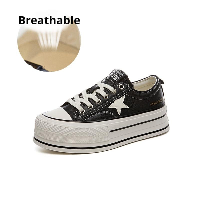 First Layer of Cowhide White Shoes Thick Sole Height-increasing Single Shoes Casual Fashion Women's Shoes Sports Shoes