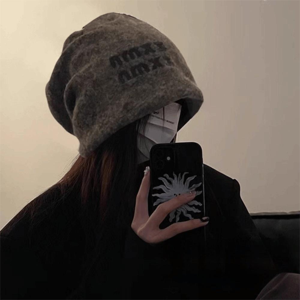Big Size Beanie Hat Letter Crochet Hat Cute Warm Knit Cap  For Daily Wear