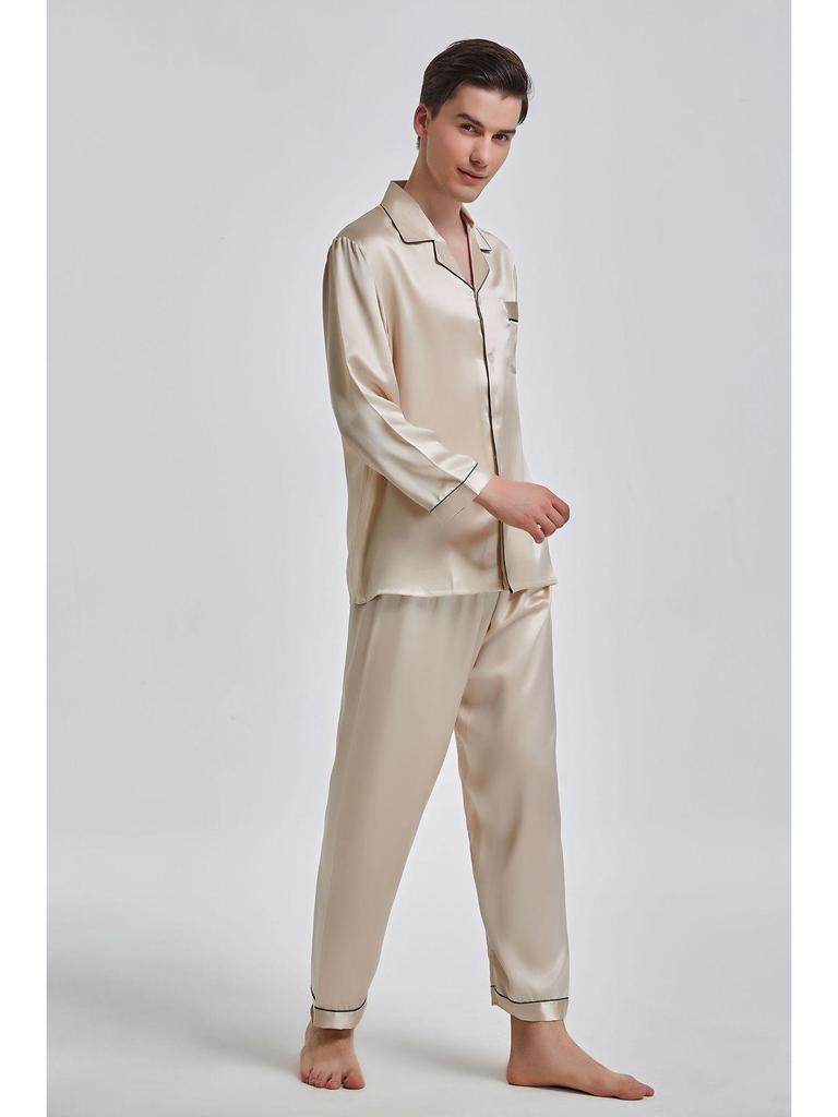 Men's Long Sleeve Silk Pajama Set - Summer Mulberry Silk Homewear 1188