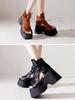 Johnature Vintage Thick Sole Sandals Boots Women Peep Toe Genuine Leather Comfort Heightening Platform Shoes