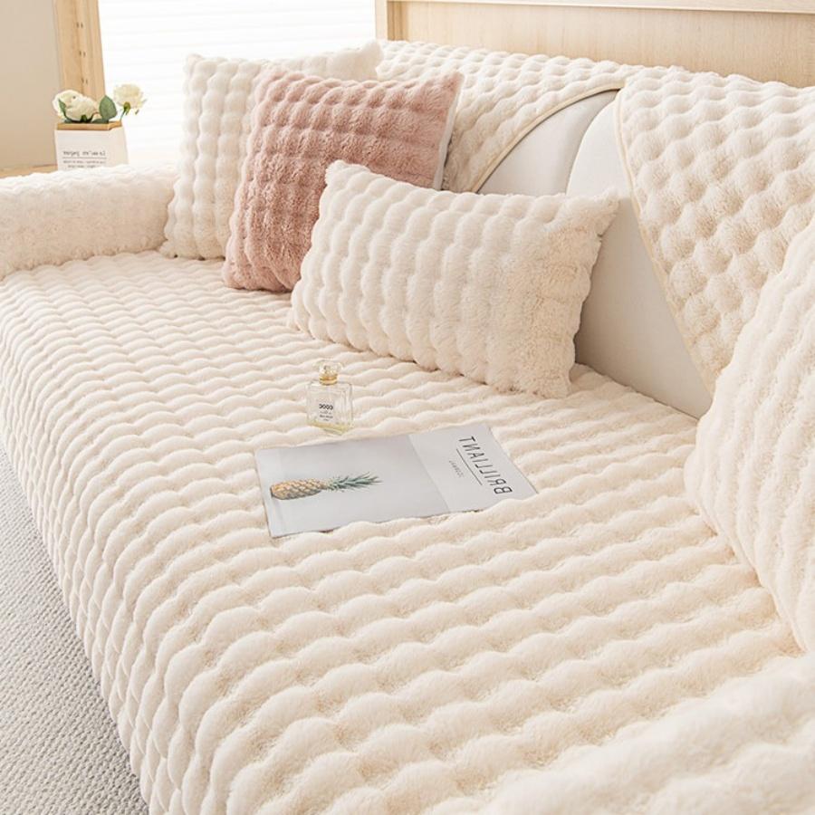Thicken Plush Stripe Immitation Rabbit Fur Non-Slip Sofa Cover, For Winter Living Room Couch Seat Decor Slipcover Sofa Towel