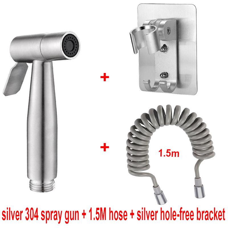 Cross-Border 304 Stainless Steel Toilet Spray Gun Set with Flushing Booster Nozzle for Bidet