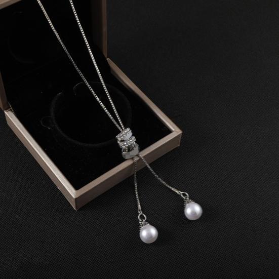 Adjustable Long Pendant Necklace with Extender Chain Minimalist Alloy Jewelry for Women Elegant Layering Piece for Sweaters Dresses
