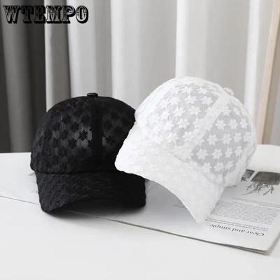 Chapéu Feminino Versão Coreana Boné de Baseball de Renda Fashionável e Versátil Chapéu de Aba Curva para Proteção Solar