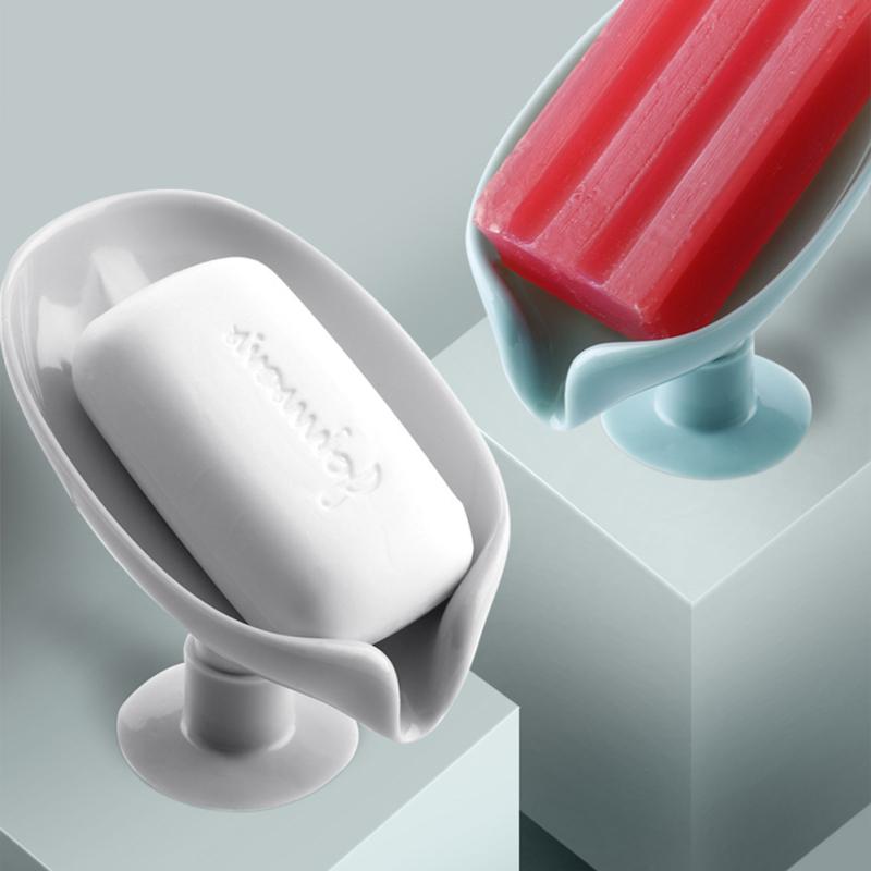 Cute Leaf Shape Soap Box Drain Rack Toilet Accessories Multi-purpose Suction Cup Vertical Wall
