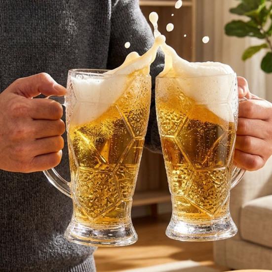 Soccer Beer Glass, 700ml Capacity Lead-Free Stein with Handle for Craft Beer, Sports Themed Beverage Cup for Party