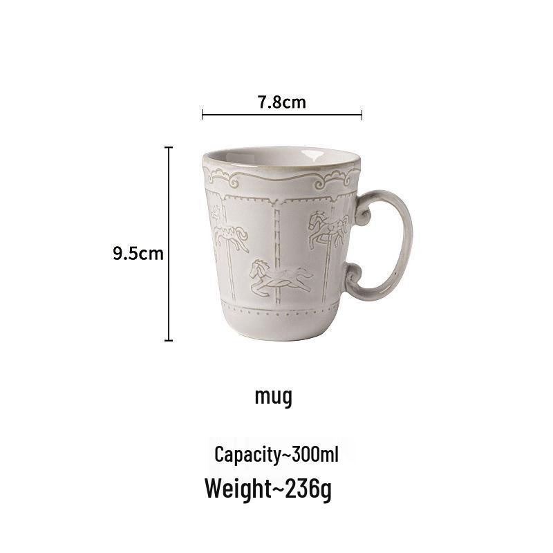 French Vintage Ceramic Embossed Coffee Cup & Saucer Set - Elegant Home Latte Mug 250ml