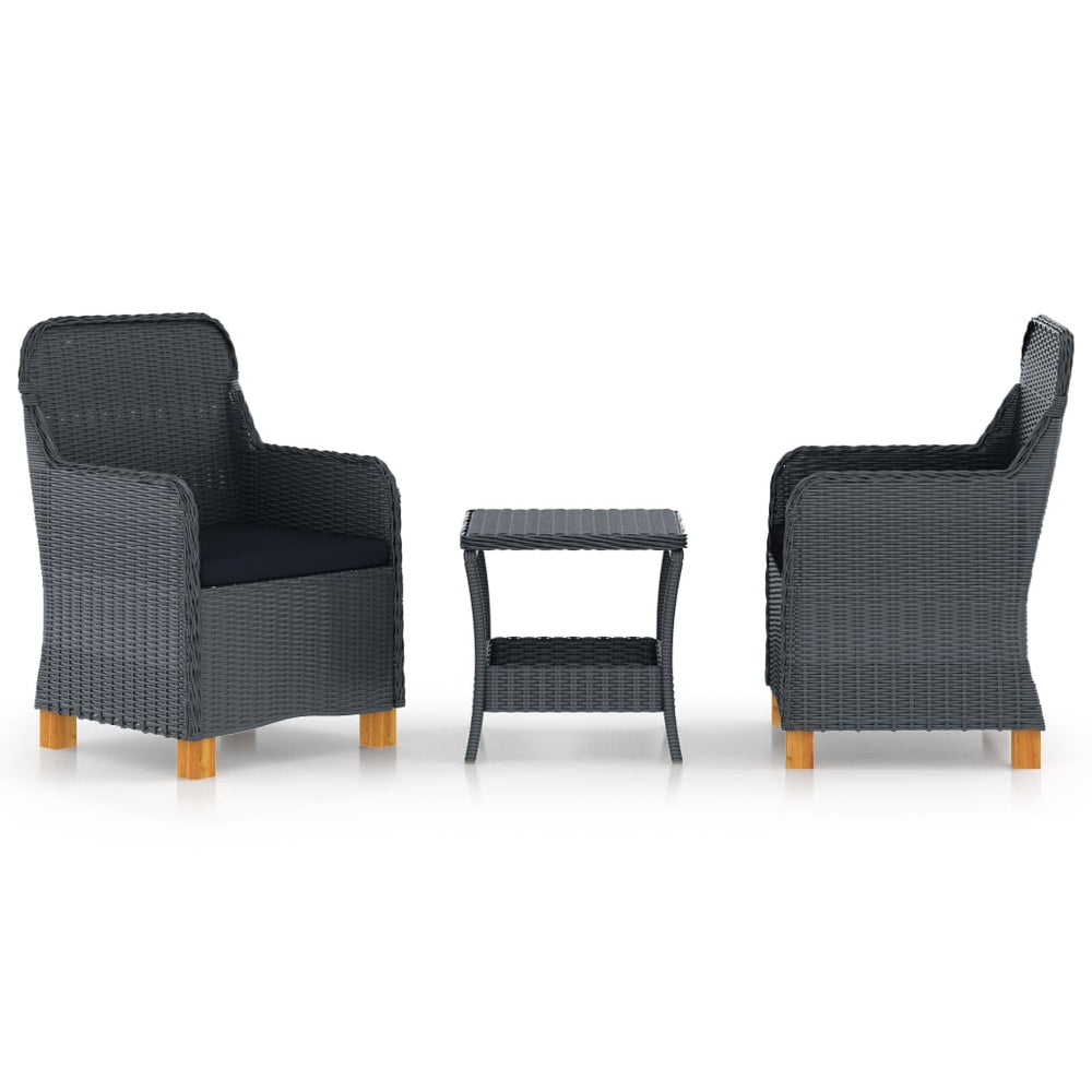 Salon de jardin 3 pcs avec coussins résine tressée  foncé