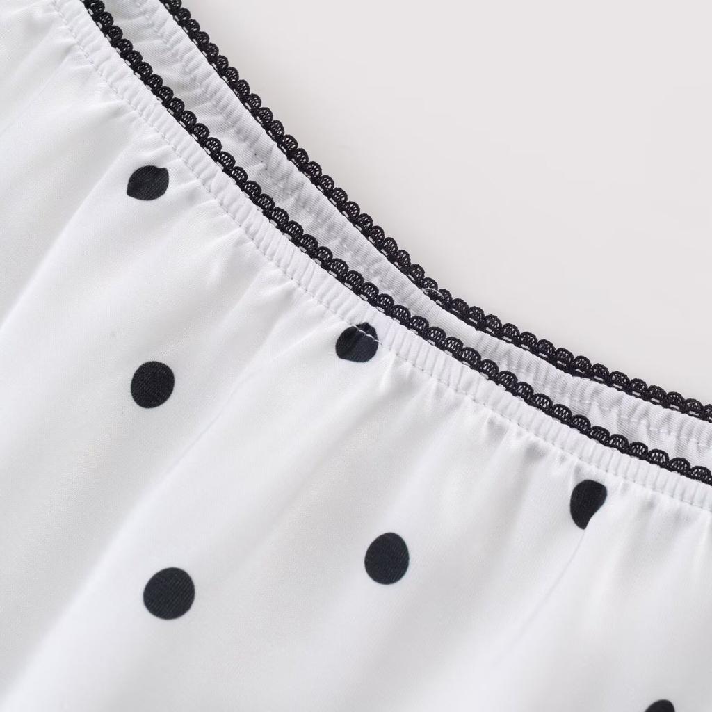 French Sexy Square Neck Bubble Sleeve Polka Dot Printing Dress, Summer New Slim-fitting Elegant Temperament A-word Short Skirt