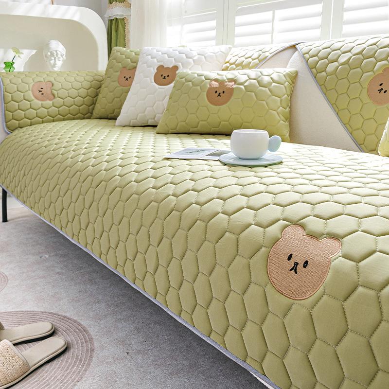 Ice Silk Cartoon Sofa Cushion Summer Couch Cover Simple Non-Slip Embroidery Cushion Solid Color Sofa Cover Latex Sofa Cushion