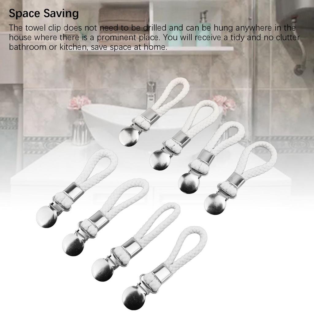 8pcs Hanging Tea Towels Clips with Loop Cotton for Home Kitchen Bathroom Cupboards Cloth Hanger Holder Brackets Rustproof White