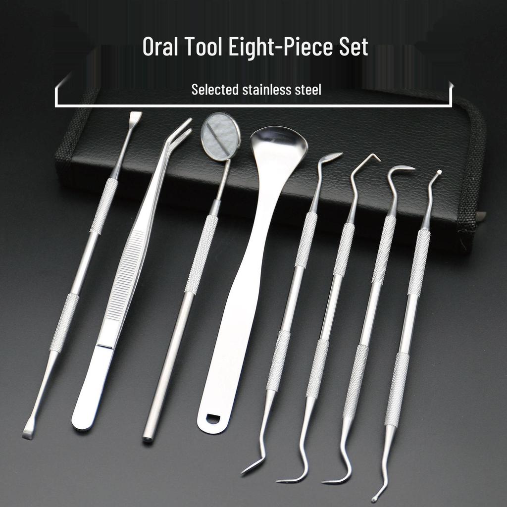 Stainless Steel Dental Tool Set with Tweezers, Mirror, and Probe for Dentists