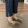 fashion Women's Wool Shoes Cross Fluffy Casual Concise Warm Short Plush Flats 2024 Fashion Diamond Pearl Accessories Lazy Shoes Winter