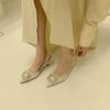 Women High Heel Sandals Summer New Fashion Pointed Toe Rhinestone Formal Back Empty Comfortable Ladies Party Luxury Mule Shoes