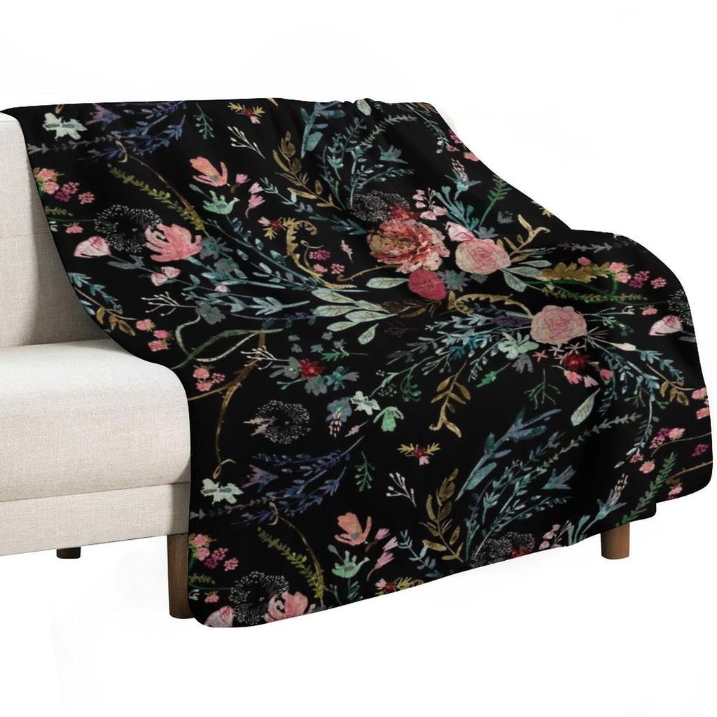 Midnight Floral Throw Blanket Warm Comfortable Blanket for Office Napping