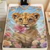 1Pc Cuteflowersanimals Print Flannel Blanket, High Quality Comfortable for All Seasons, Home Decor, Warmth and Comfort, Perfect for Christmas Gifts