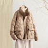 Winter Pure Color Pressing Zipper Stand Up Collar White Duck Down Jacket Women's Coat