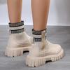 2025 Thick Sole Martin Boots Women's Plus Size Warm Knitted Platform Martin Boots New Plus Size