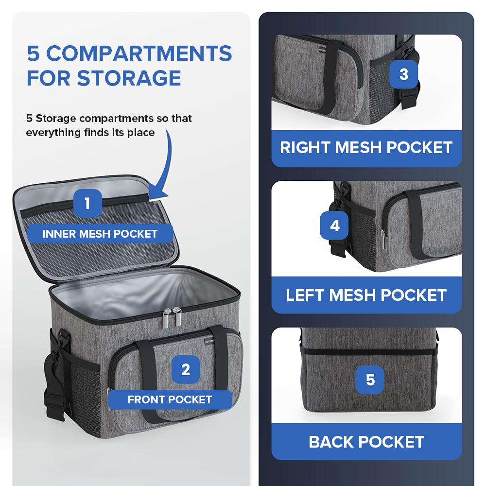 30L Oxford Insulated Cooler Bag For Camping Picnic, Adjustable Shoulder Strap & Built-In Bottle Opener, Leakproof Picnic Bag